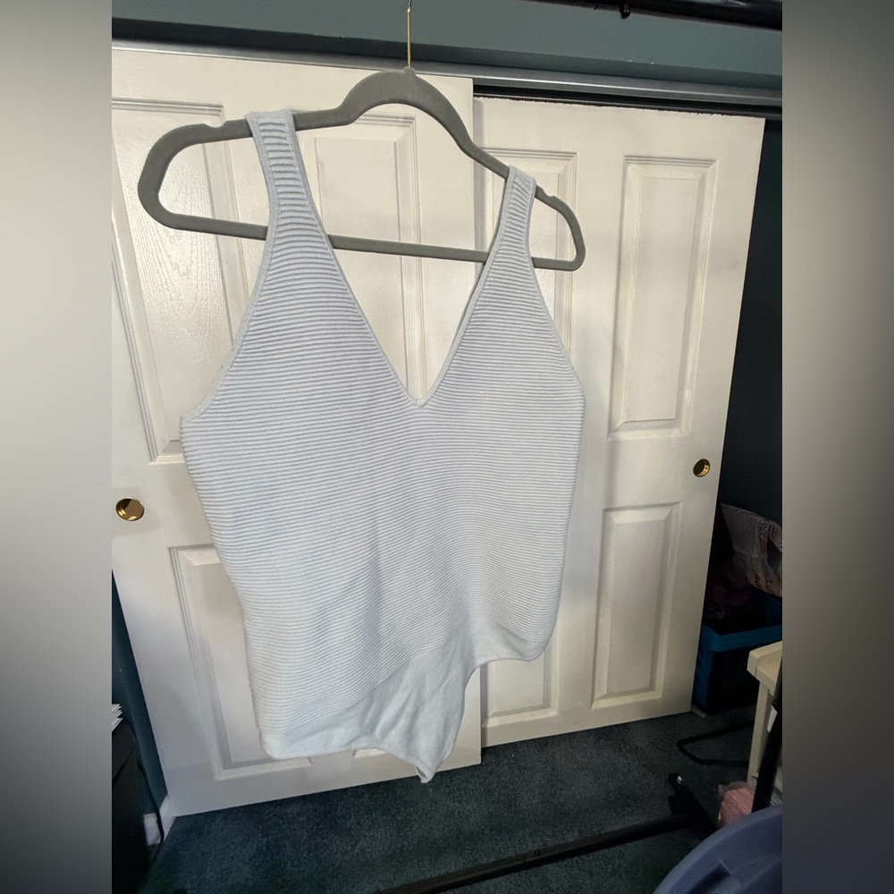 Abercrombie & Fitch Women's Ribbed V-Neck Bodysuit - Light Blue